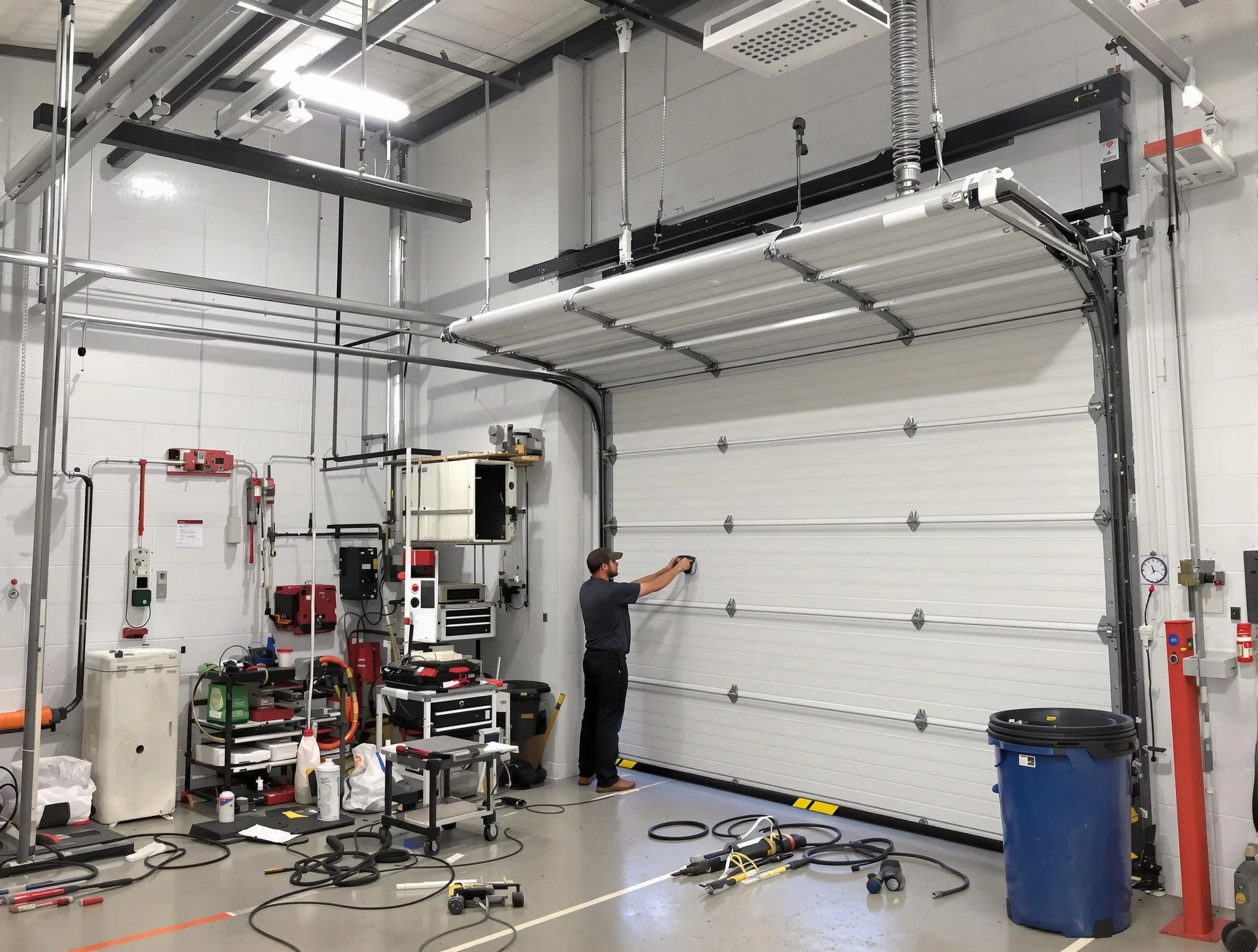 Federal Heights Garage Door Repair certified technician performing commercial door repair at a Federal Heights business facility