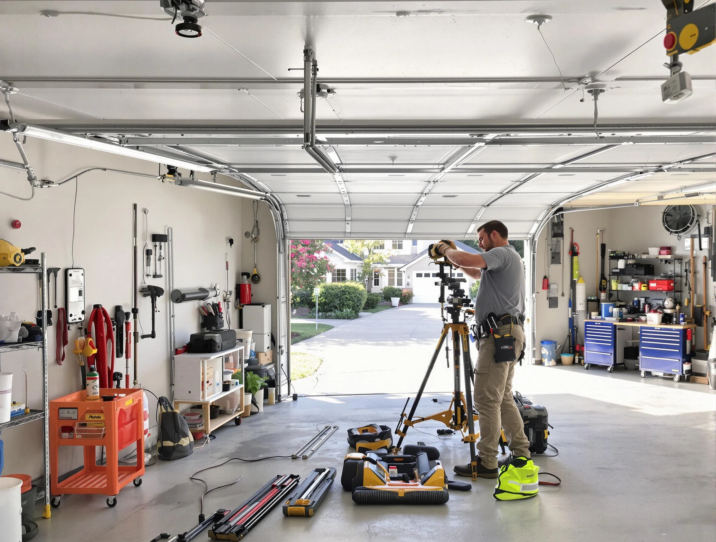 Federal Heights Garage Door Repair specialist performing laser-guided track alignment in Federal Heights